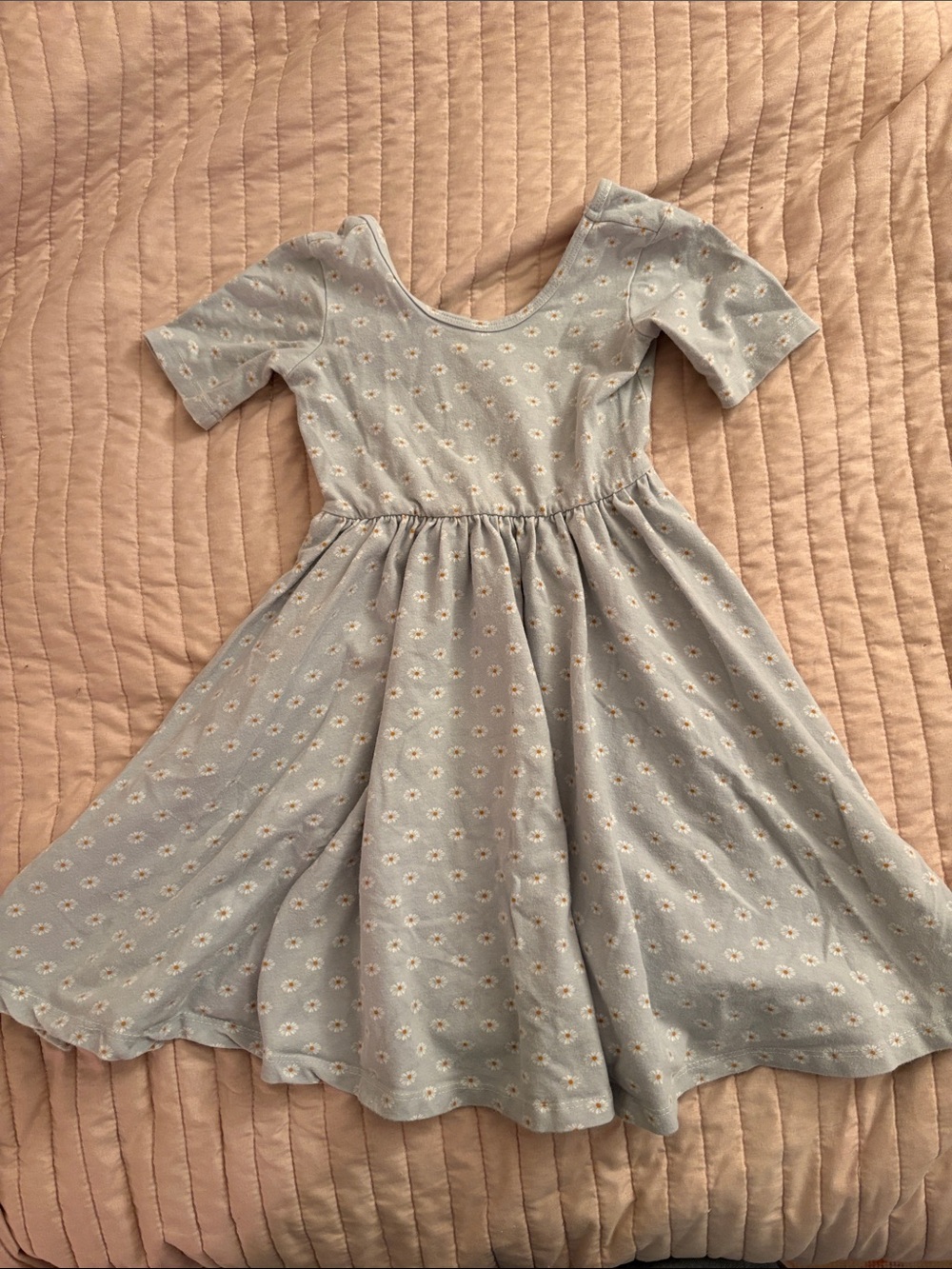 Girls' Light Blue Daisy Print Casual Twirl Dress